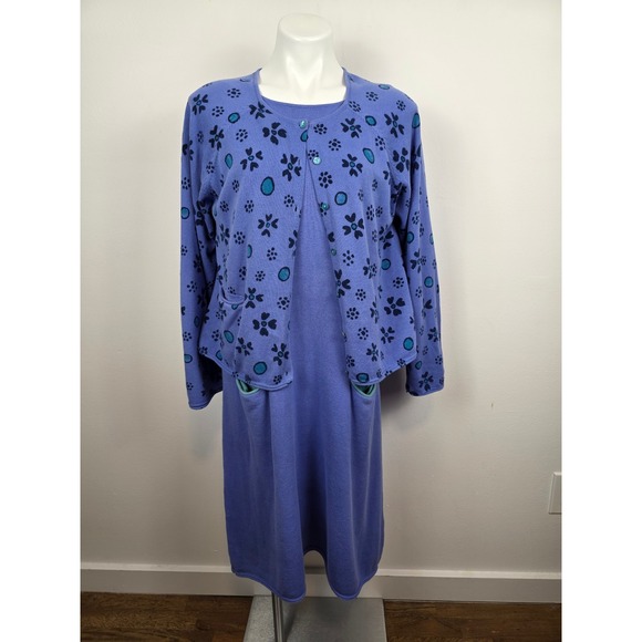 Gudrun Sjoden Lavender Floral Cardigan Sweater Dress Set Size L - Picture 2 of 11